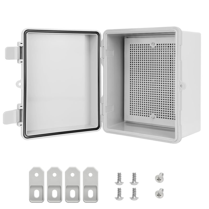 LMioEtool Junction Box ABS Plastic IP65 Waterproof Dustproof Universal Electrical Enclosure, Hinged Shell Outdoor and Indoor Usage Project Box, 8.7"x 6.7" x 4.3"(220x170x110mm), Grey - Image 1